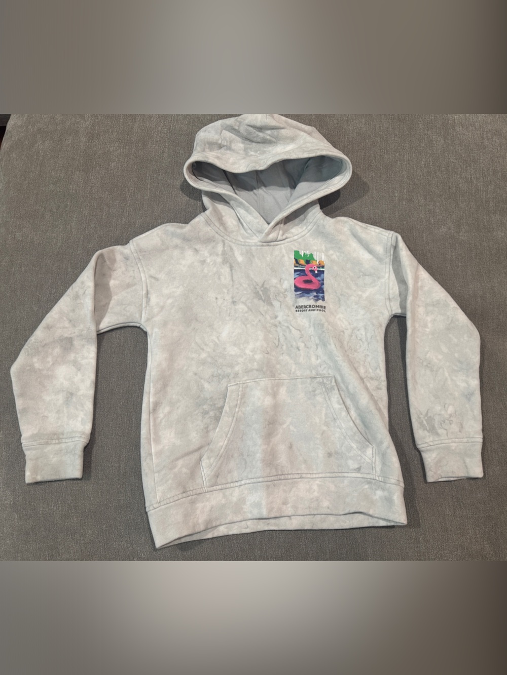 abercrombie kids Light Gray Tie-Dye Hoodie with Colorful Chest Graphic 7/8